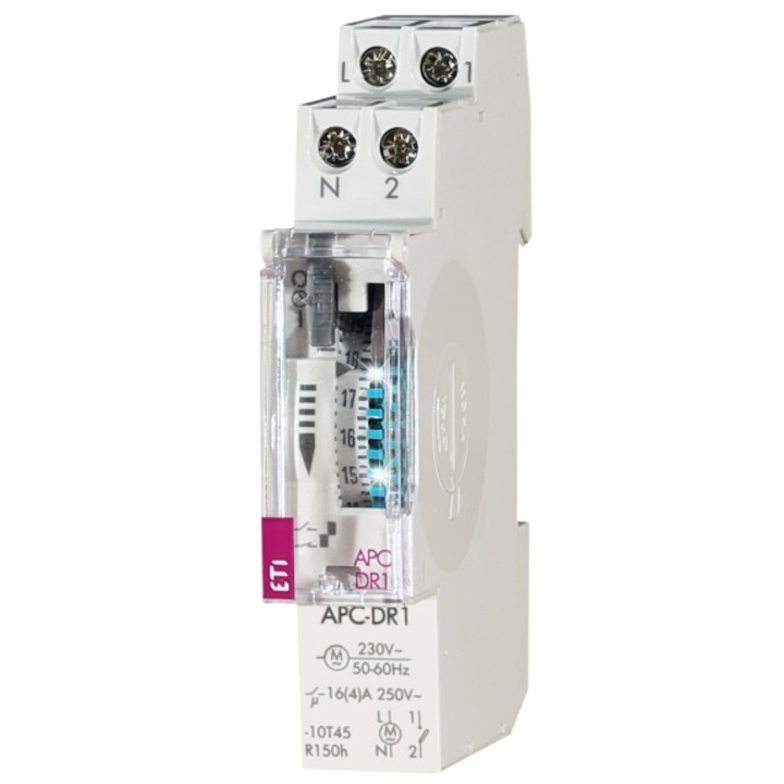 Programator timp analogic 1P 16A 230V AC, montaj pe sina DIN, IP20, 90x65x17.6mm