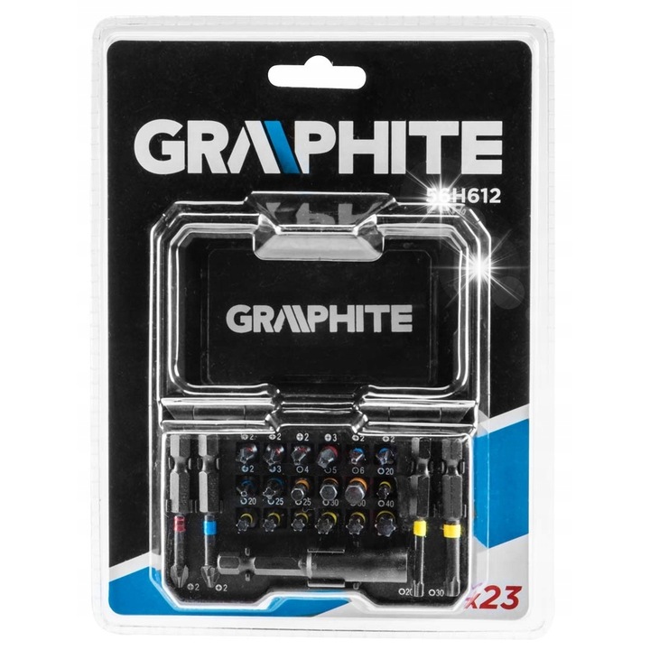 Set de biti 23 piese GRAPHITE, 22 capete, prelungire magnetica 60mm, 14.90x3.80x20.00cm