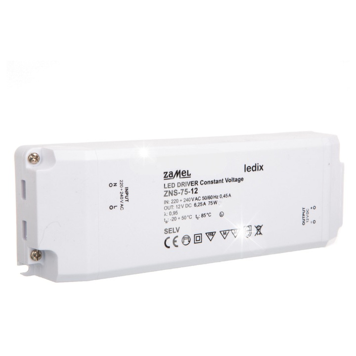 Sursa de alimentare LED slim 12V DC 75W, dimensiuni 32x61x184mm, IP20