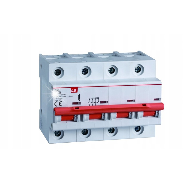 Disjunctoare electrice 4P D 80A 10KA LSiS, protectie pentru instalatii trifazate, 6 module, IP20