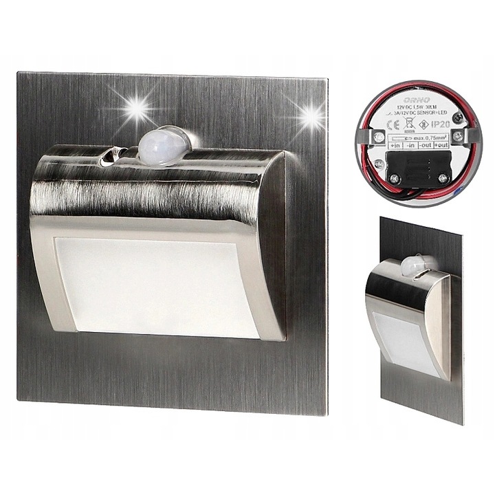 Spoturi schodowe cu senzor de miscare, Draco LED, 1,5W, 3000K, satinat, set 1 buc.