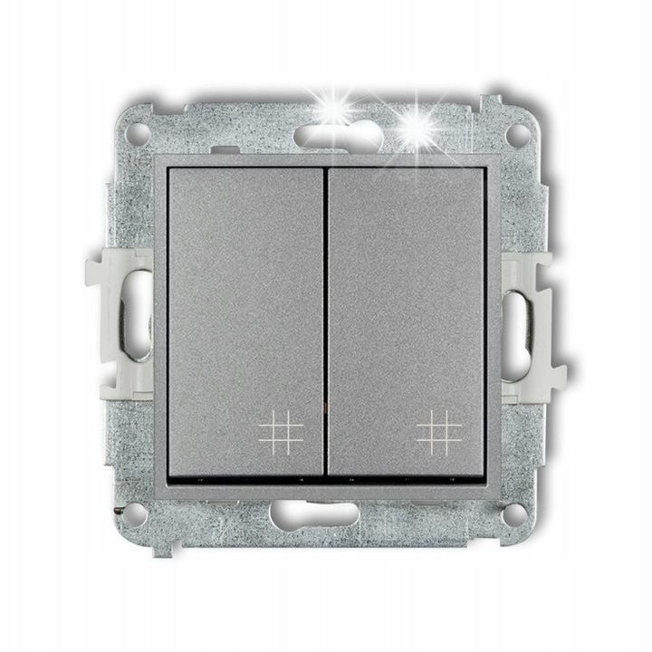Karlik Mini 7MWP-66 dupla kapcsoló, fémes ezüst, 80x80x6,3mm