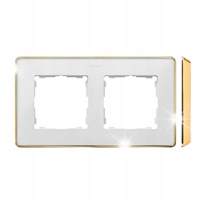 Cadru priza dubla Kontakt Simon 82, alb/auriu, 12.5x93x164mm