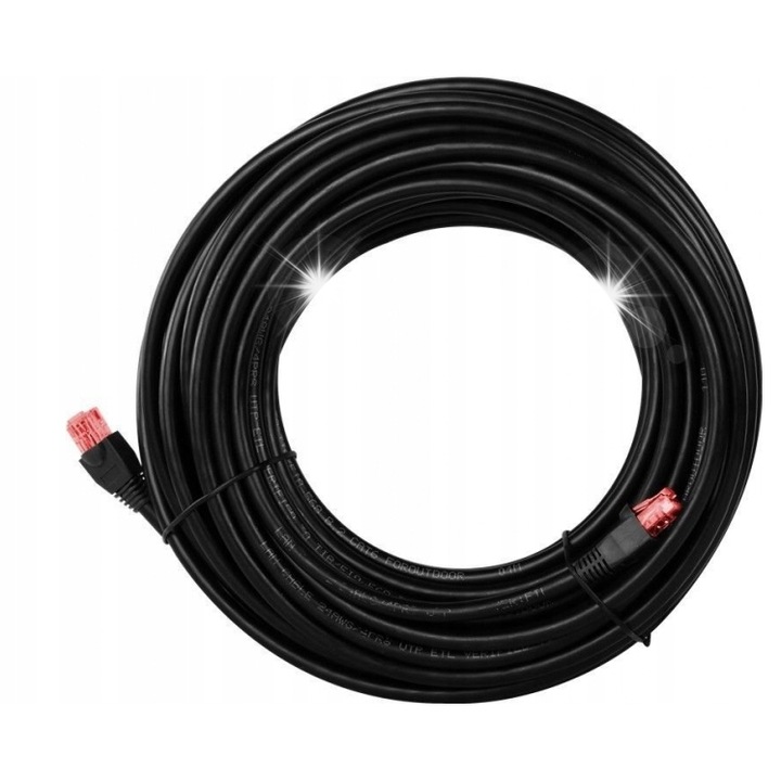 Cablu patchcord exterior CAT 6 U/UTP RJ45/RJ45 30m, negru