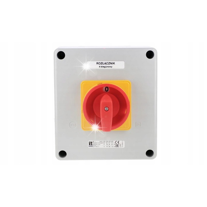 Intrerupator 63A, 4 poli, separator 0-1, galben/rosu, SK63-2.8210OB16ZC