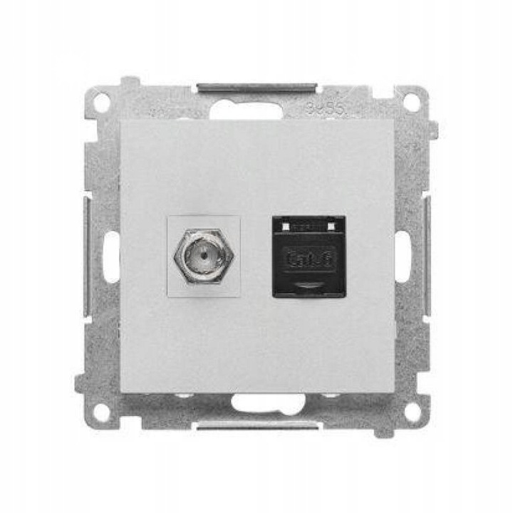 Priza antena tip F + RJ45 cat.6, aluminiu mat, montaj subtire, IP20