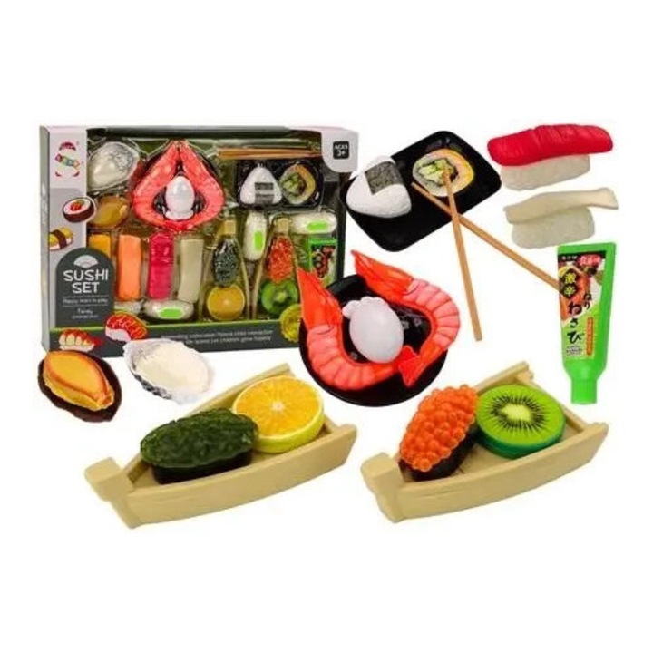 Set de sushi pentru copii 24 piese, leantoys, ingrediente diverse, 35x25x6cm, pentru copii peste 3 ani
