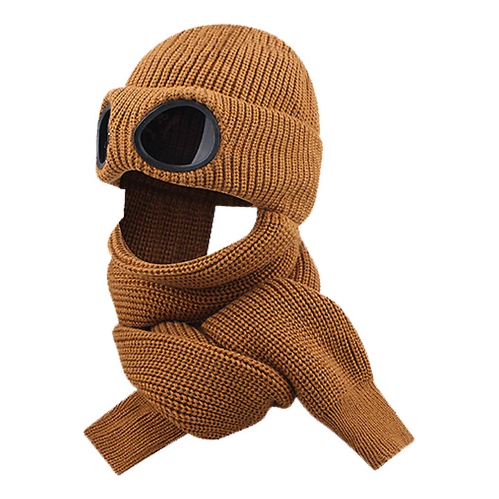 Унисекс шапка, за зимата, мека подплата, подвижен визьор, кафяв цвят, 29.5x7.8 инча, 2 в 1