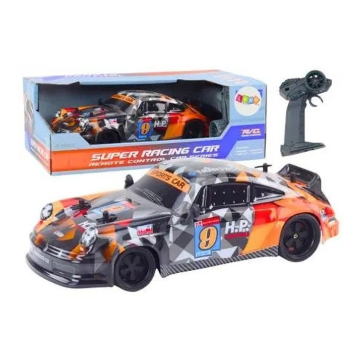 Masinuta RC 1:18, leantoys, pomarancie, 23x10x7,5cm, cu roti din cauciuc, pentru copii peste 6 ani