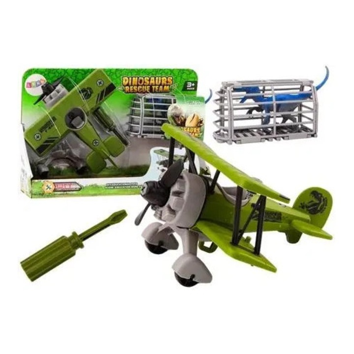 Avion de jucarie Leantoys, set cu dinozaur, verde, 19,5x18,5x11,5cm