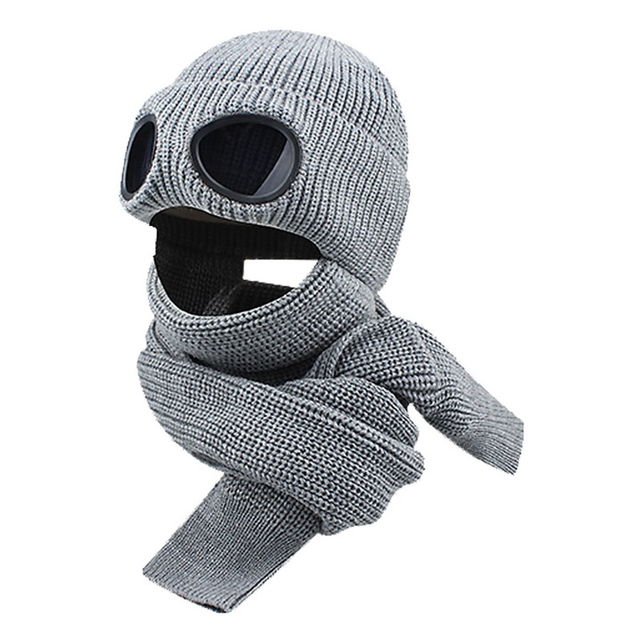 Унисекс шапка, зимен стил, мека подплата, подвижна козирка, сива, 29,5x7,8 инча, 2 в 1