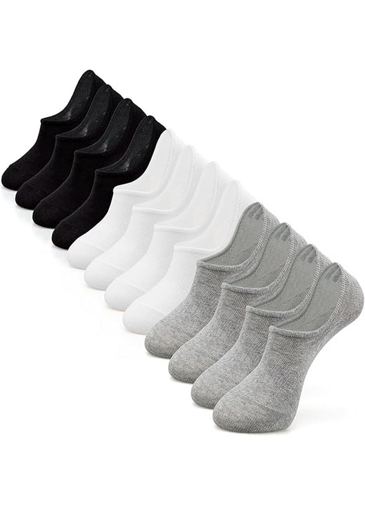 Set de 6 perechi de sosete barbatesti, Ronyes, antiderapante, bumbac, alb/negru/gri, marimea 36-43 EU