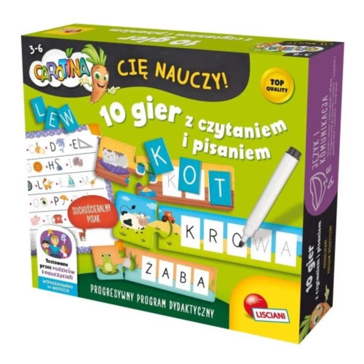 Set de 10 jocuri educationale Lisciani pentru invatarea citirii si scrierii, activitati extracurriculare, cu marker sters.