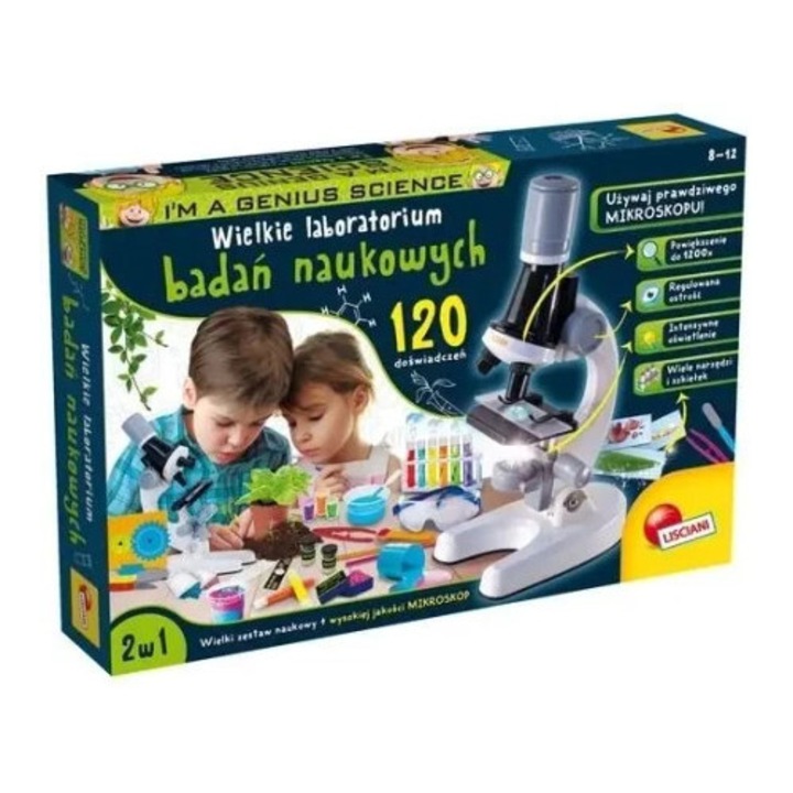 Set de experimente 2 in 1, Lisciani, 120 experimente, microscop 1200x, multicolor