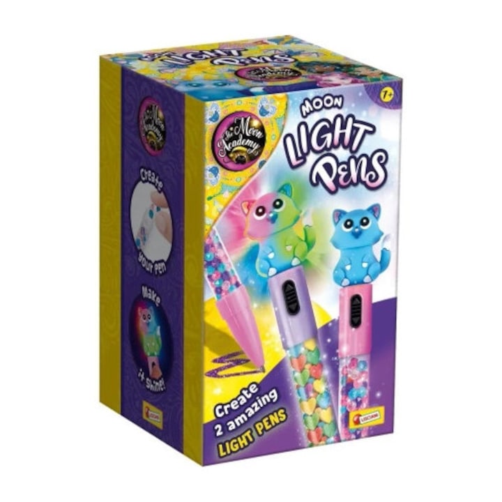 Set pixuri Lisciani, 2 bucati, colorate, cu brelocuri in forma de pisica care lumineaza