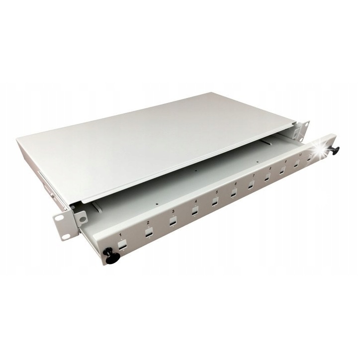 Panou fibra optica 12 porturi SC simplex, 12 porturi LC duplex, 1U, gri, pentru montaj in rack 19"