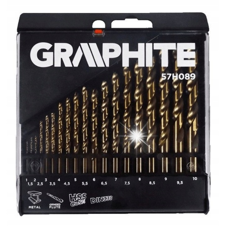 Set de wiertla pentru metal GRAPHITE 1.0-10.0 mm, 19 bucati, 135°