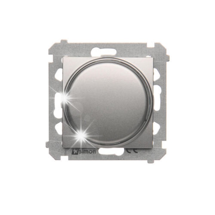 LED vezérlő rendszer, Kontakt Simon, forgó dimmer, 2-250W, matt ezüst, 75x75x46mm