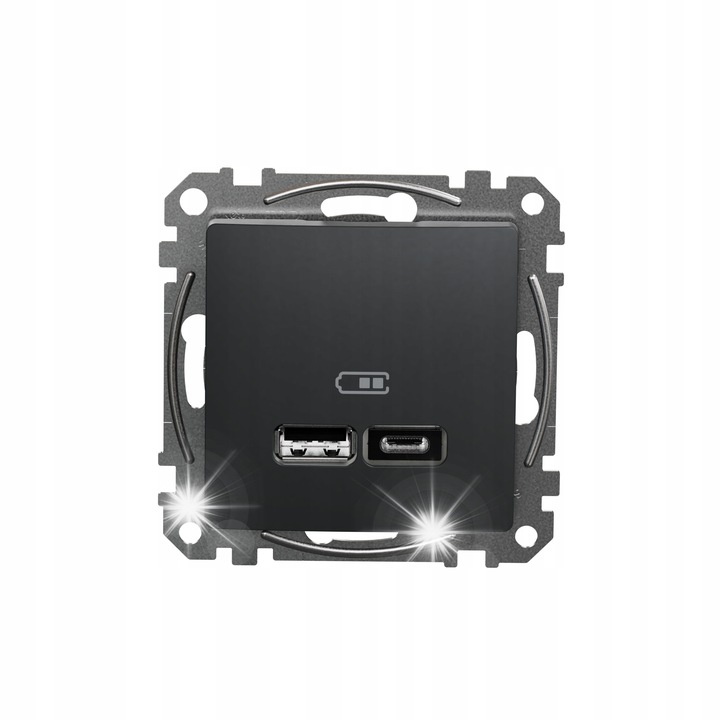 Gniazdo de incarcare USB tip A+C 2,4A, Sedna Design, antracit, 73x73x43mm, set