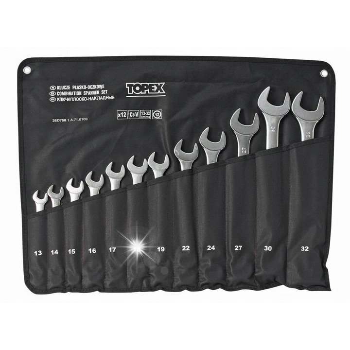Set chei plasko-oczkowe 13-32 mm, 12 bucati, TOPEX, otel CrV