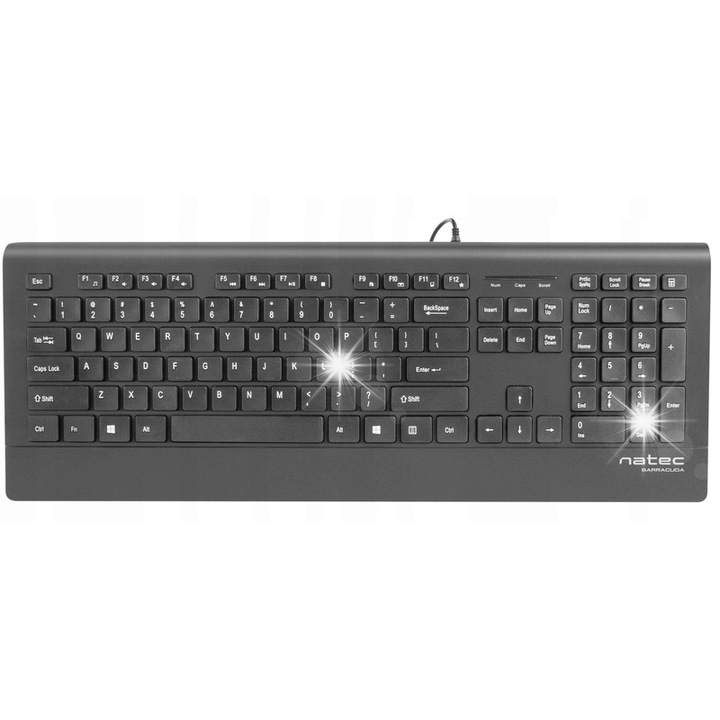 Tastatura multimedia NATEC Barracuda Slim, USB, suport pentru incheieturi, 1,8m, neagra