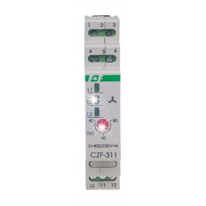 Releu de faza 10A 1P 4s 40-80V CZF-311, dimensiune 18mm, montaj pe sina 35mm, IP20