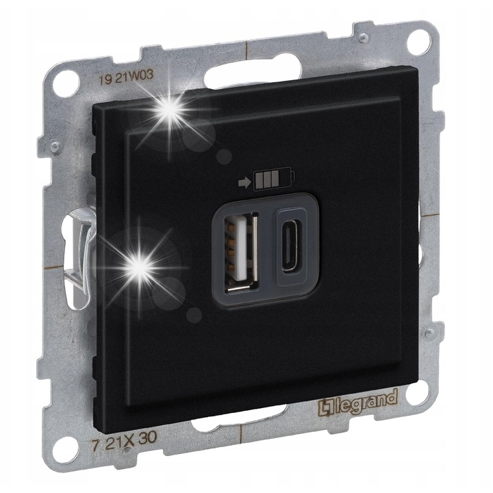 USB гнездо, Legrand, 3A, черно, 5V