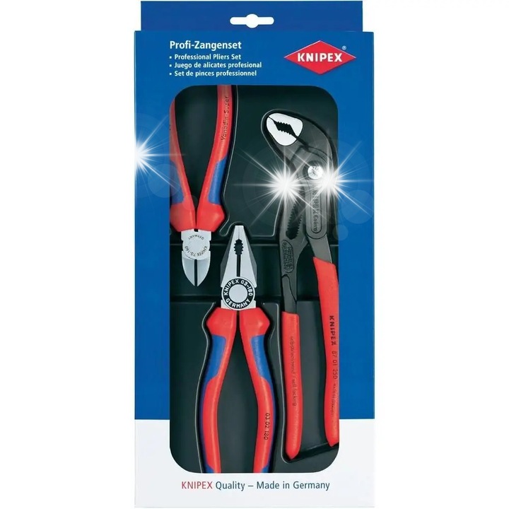 KNIPEX fogókészlet, 3 darabos, kompakt kialakítás, könnyű súly, 170x370x40mm
