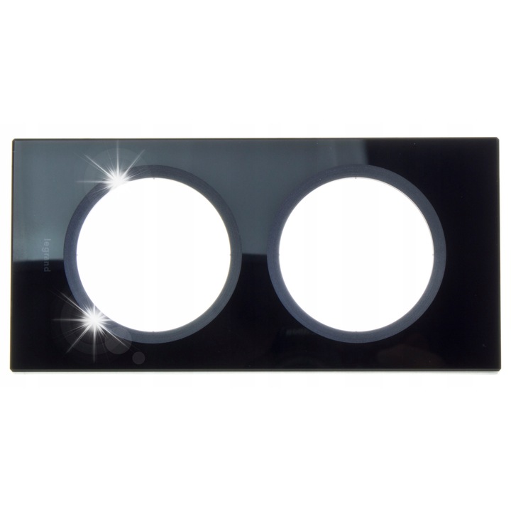 Rama dubla pentru intrerupatoare, neagra, 2 unitati, sticla, montaj orizontal si vertical