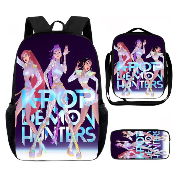K-Pop boszorkányüldözés trió háromdarabos szett gyermekek számára nagy kapacitású hátizsák könnyű rajzfilmfigurás alkalmi sokoldalú hátizsák