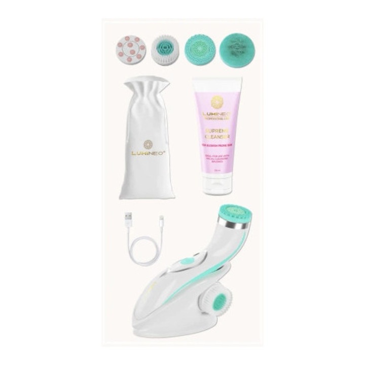 LUMINEO PRO fogkefe 4 fejjel és géllel problémás bőrre, türkiz