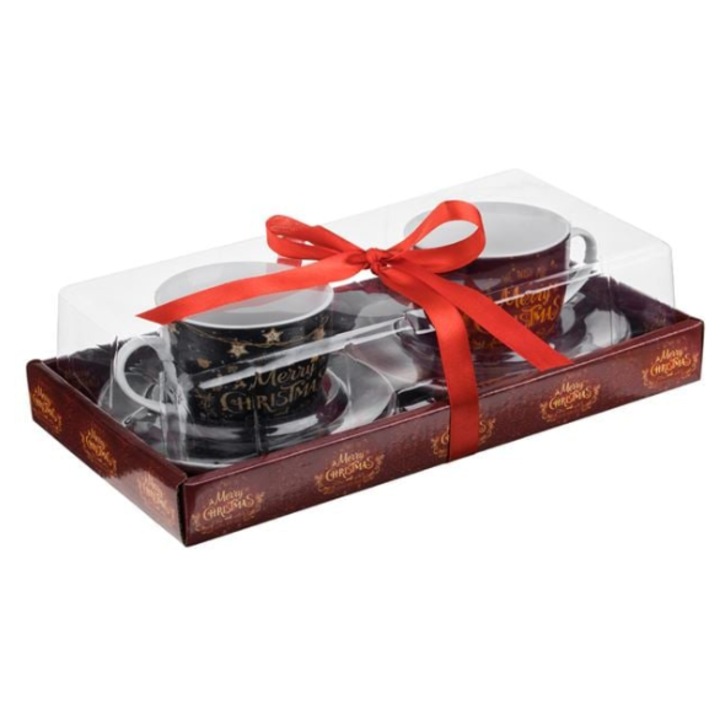 Set Cesti de Craciun AB Homes, Ceramice, cu Figurine Festive, 160 ml – 4 Bucati – Magie si Farmec in Fiecare Inghititura