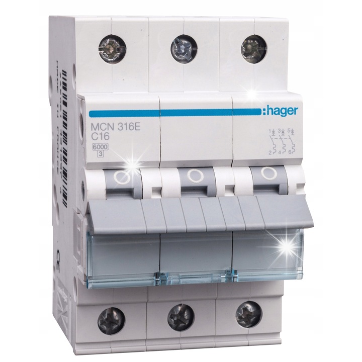 Dispozitiv de protectie electrica 3P 16A 230V, 6kA, 1 modul, temperatura de lucru -25 la 60°C