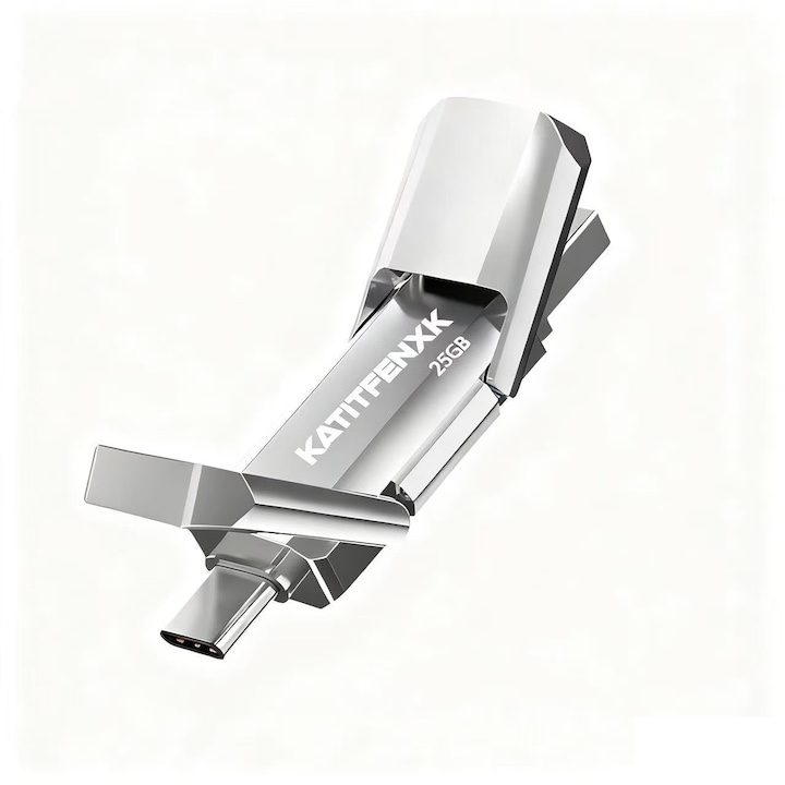 USB стик Si Type c 3.0, KATITFENXK®, 256GB, висока скорост, архивиране на файлове, Flash Drive 2 в 1, адаптер Type-C, USB-A, подходящ за мобилни телефони, компютри и таблети, сребрист