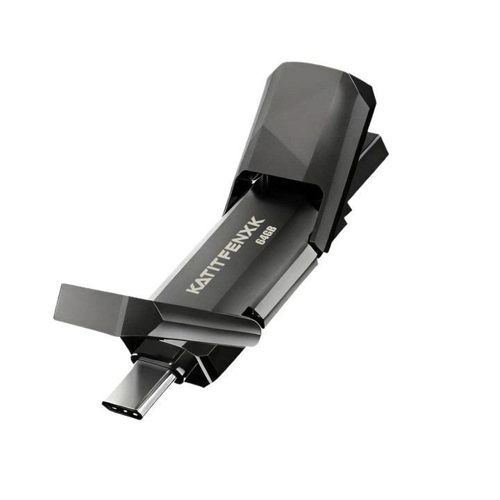 Stick USB Si Type c 3.0, KATITFENXK®, 64GB, High Speed, Backup fisiere, Flash Drive 2 in 1, Adaptor Type-C, USB-A, Potrivit pentru telefoane mobile, computere si tablete, Gri