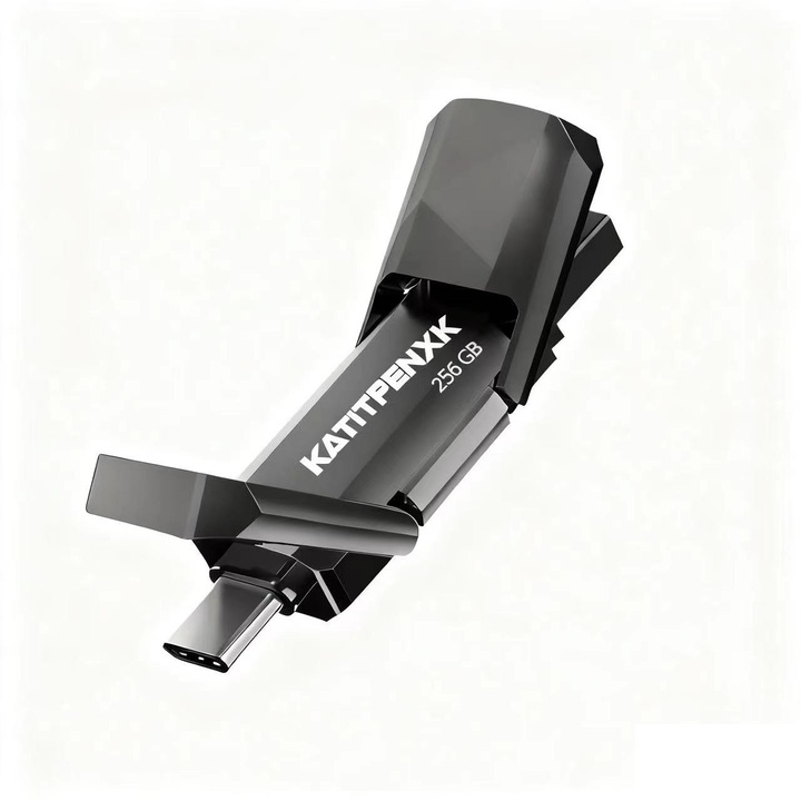 USB стик Si Type c 3.0, KATITFENXK®, 256GB, висока скорост, архивиране на файлове, флаш памет 2 в 1, адаптер Type-C, USB-A, подходящ за мобилни телефони, компютри и таблети, сив
