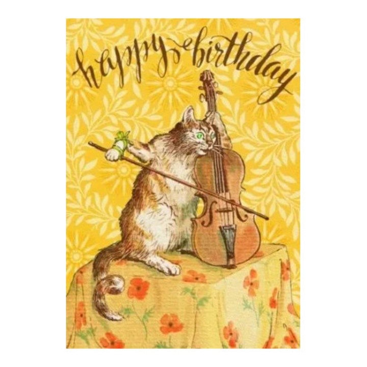 Felicitare B6 cu envelopa, Madame Treacle, design pisica cu vioara, 125x175mm