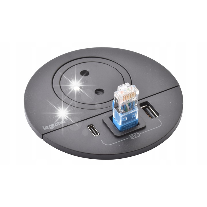 Мебелен контакт USB A+C, 2,0 м, черен