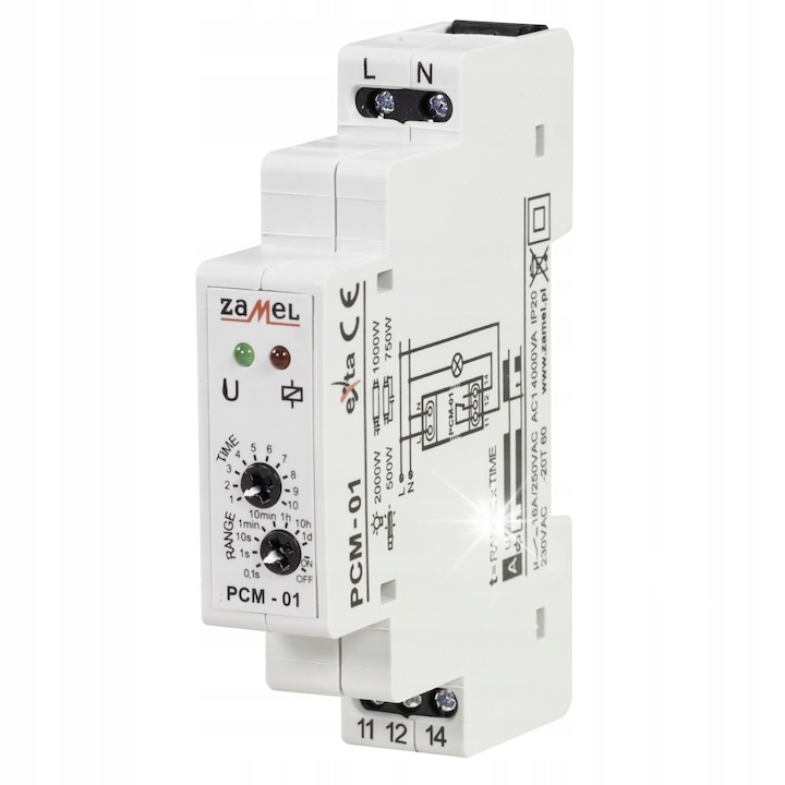 Modul temporizator Zamel PCM-01/24V, 0,1s-10 zile, 24V AC/DC, 90x17,5x66mm