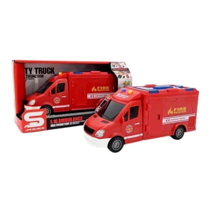 Tűzoltóautó, MAKSIK, 1:16, interaktív, fény- és hangeffektekkel, 18x10x9cm, komplett szett