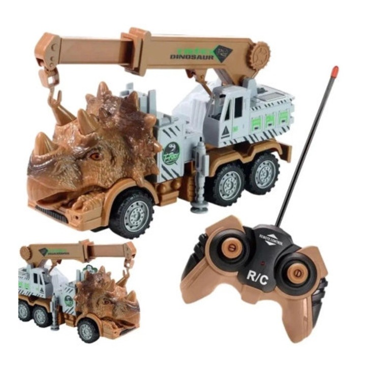 Camion R/C dinozaur, MAKSIK, 6 roti, control de la distanta, 23,5x8x14,5cm, set complet
