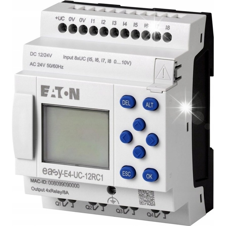 Програмируемо реле Eaton, EASY-E4-UC-12RC1, 12-24VDC, 8 цифрови входа, 4 цифрови изхода, 72x90x58mm