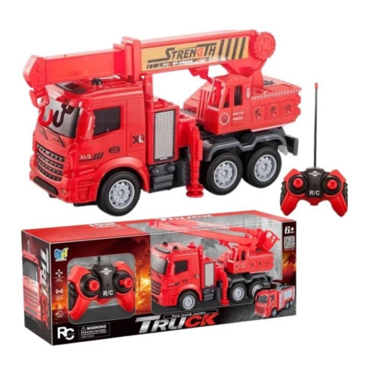 Masinuta de pompieri R/C, MAKSIK, cu scara extensibila, telecomanda, 23x8x12cm, set complet