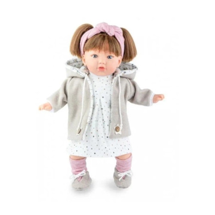 Alina baba 45cm, Marina&Pau, fehér színes pöttyökkel, bézs, levehető ruhás szett