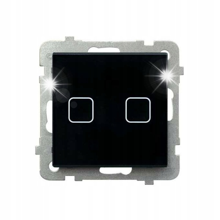 Kétáramkörös érintőkapcsoló fekete üvegpanellel, Sonata Touch sorozat, vékony beépítés, kék világítás