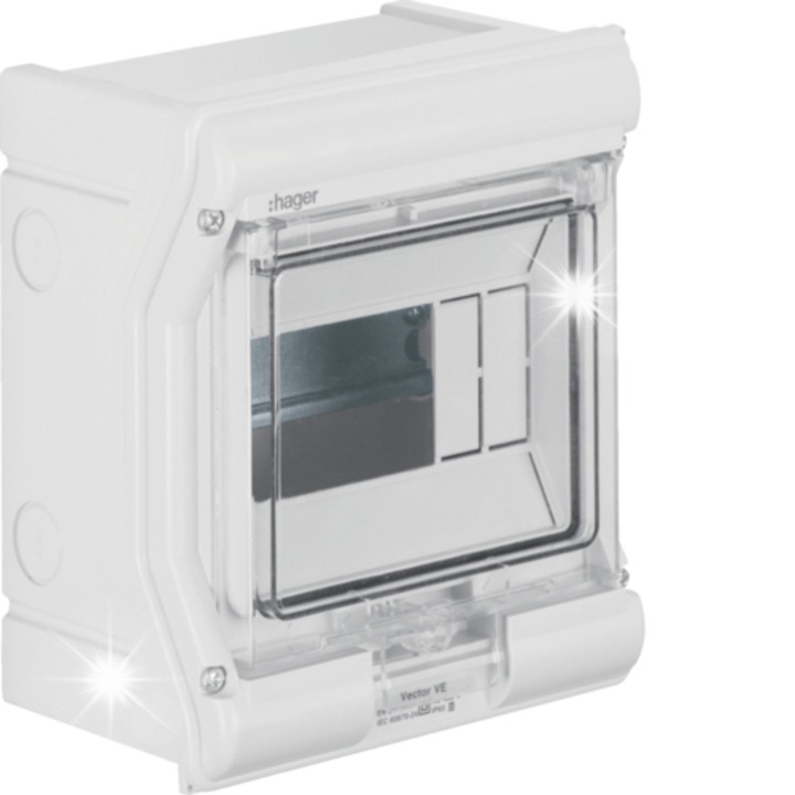 Tablou electric 1x6 Hager Vector, rezistent la UV, waterproof IP65, dimensiuni 190x165x113mm, culoare gri deschis