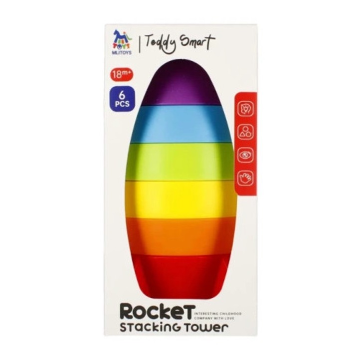 Set de constructie Piramida Racheta, Mega Creative, 6 piese, plastic, 10x19x10cm