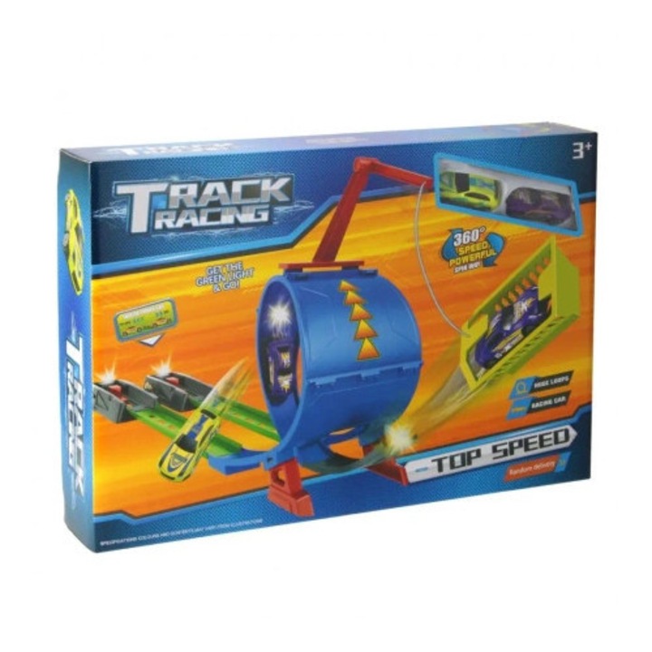 Set circuit auto Mega Creative, 2 masinute, accesorii, 48x33x8cm, pentru copii 3+