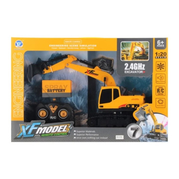 Excavator de jucarie, Mega Creative, cu joystick, dimensiuni 32x19x9cm, set complet cu cablu USB
