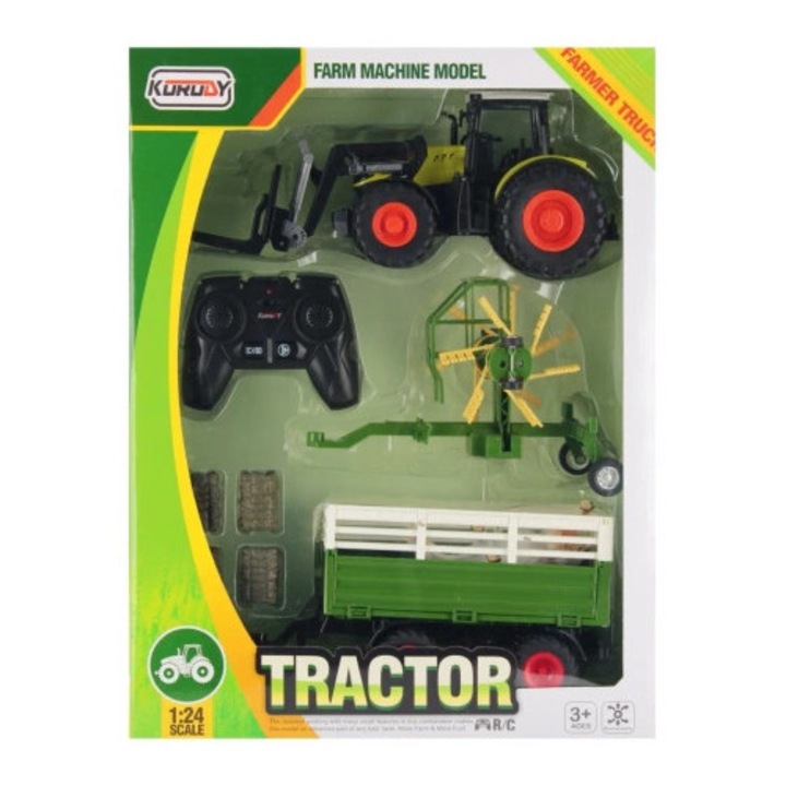 Tractor cu telecomanda Mega Creative, set cu accesorii, 33x12x11cm, multicolor, pentru copii 3+